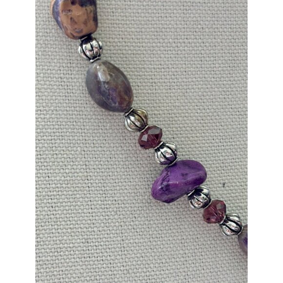 Amethyst & Purple Stone Beaded Necklace With Silver Accents Dangling Pendant & A - Picture 3 of 8
